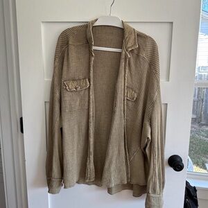 Free People Tan Waffle Knit Cardigan